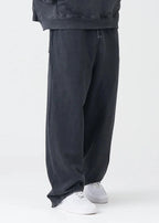 14 OZ Luxury Garment Wash French Terry Open Bottom Oversized Distressed Fleece Sweatpants