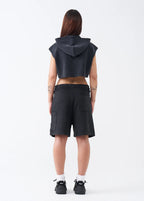 14 OZ Luxury Sleeveless Garment Dye Interlock Hooded Crop Top Short Set