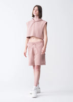 14 OZ Luxury Sleeveless Garment Dye Interlock Hooded Crop Top Short Set