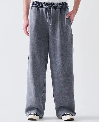 14 OZ French Terry Acid Wash Straight Leg Open Bottom Sweatpants