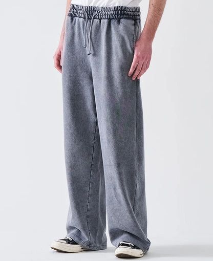 14 OZ French Terry Acid Wash Straight Leg Open Bottom Sweatpants