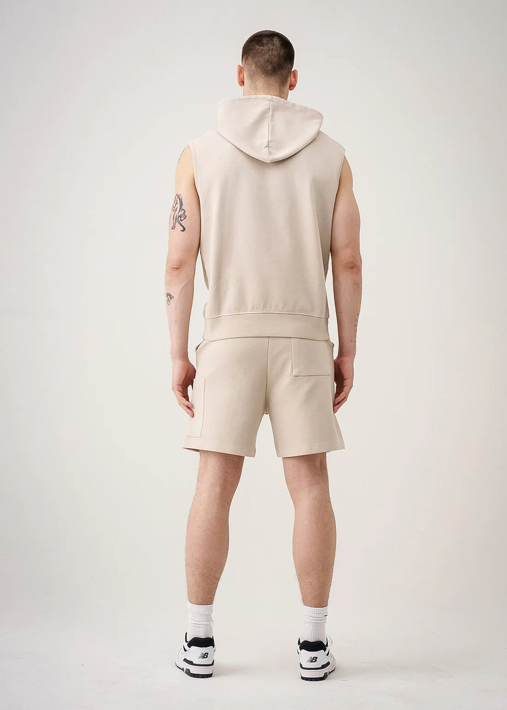 14 OZ Luxury Athletic Garment Dyed Sleeveless Interlock Hoodie and Short Set