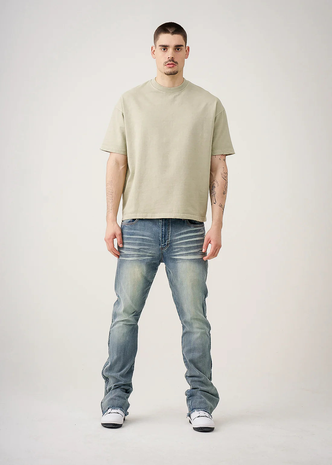 10 OZ Oversized Garment Dye French Terry Distressed T-Shirt