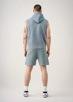 14 OZ Luxury Athletic Garment Dyed Sleeveless Interlock Hoodie and Short Set