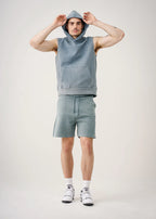 14 OZ Luxury Athletic Garment Dyed Sleeveless Interlock Hoodie and Short Set