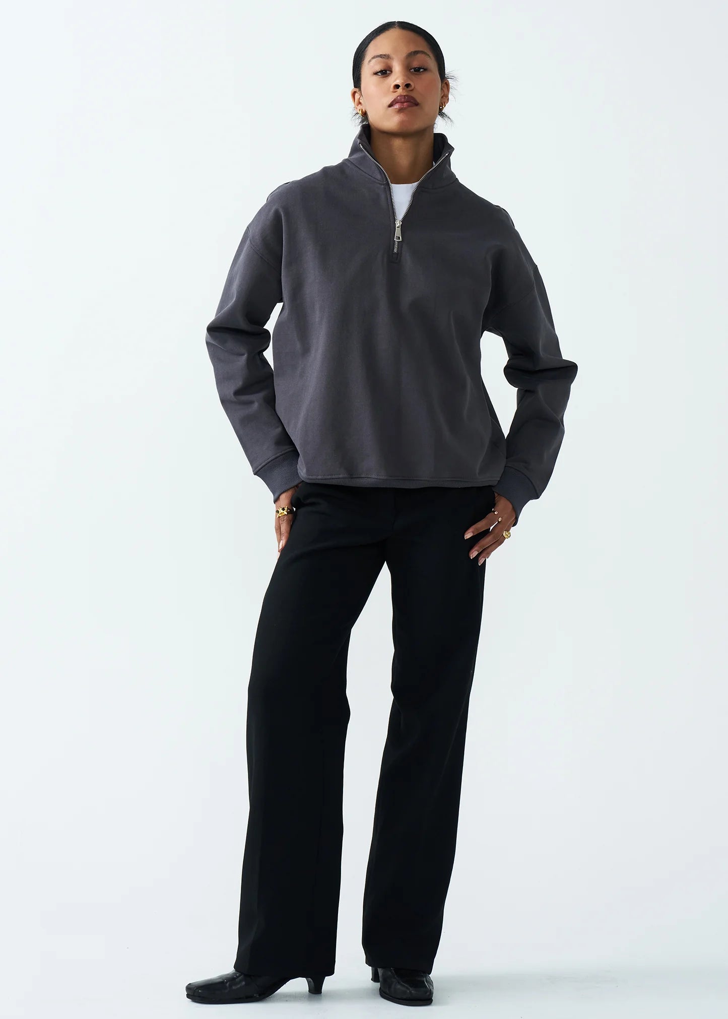 14 OZ Womans Oversized Heavyweight Fleece Quarter-Zip
