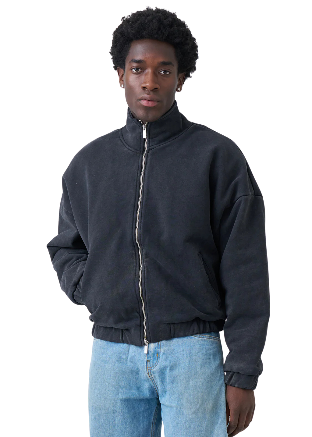 600 GSM Mock Neck Oversized Drop Shoulder Garment Dyed Jacket