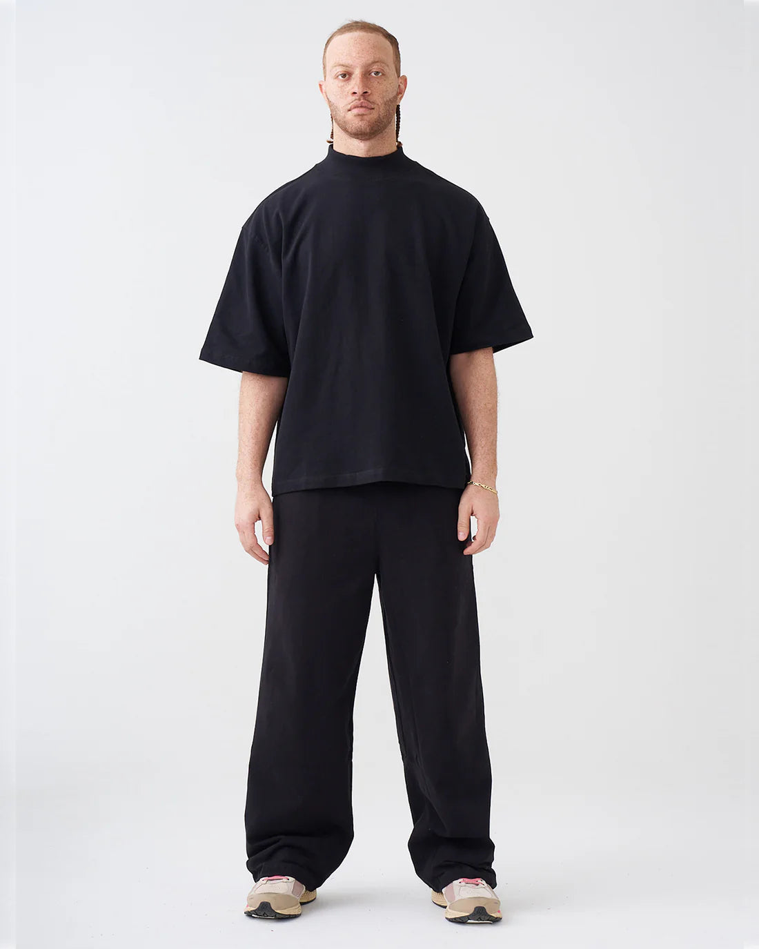Luxury 7.5 OZ Peached French Terry Mock Neck Oversized Boxy Tee and Oversized Open Leg Sweatpants