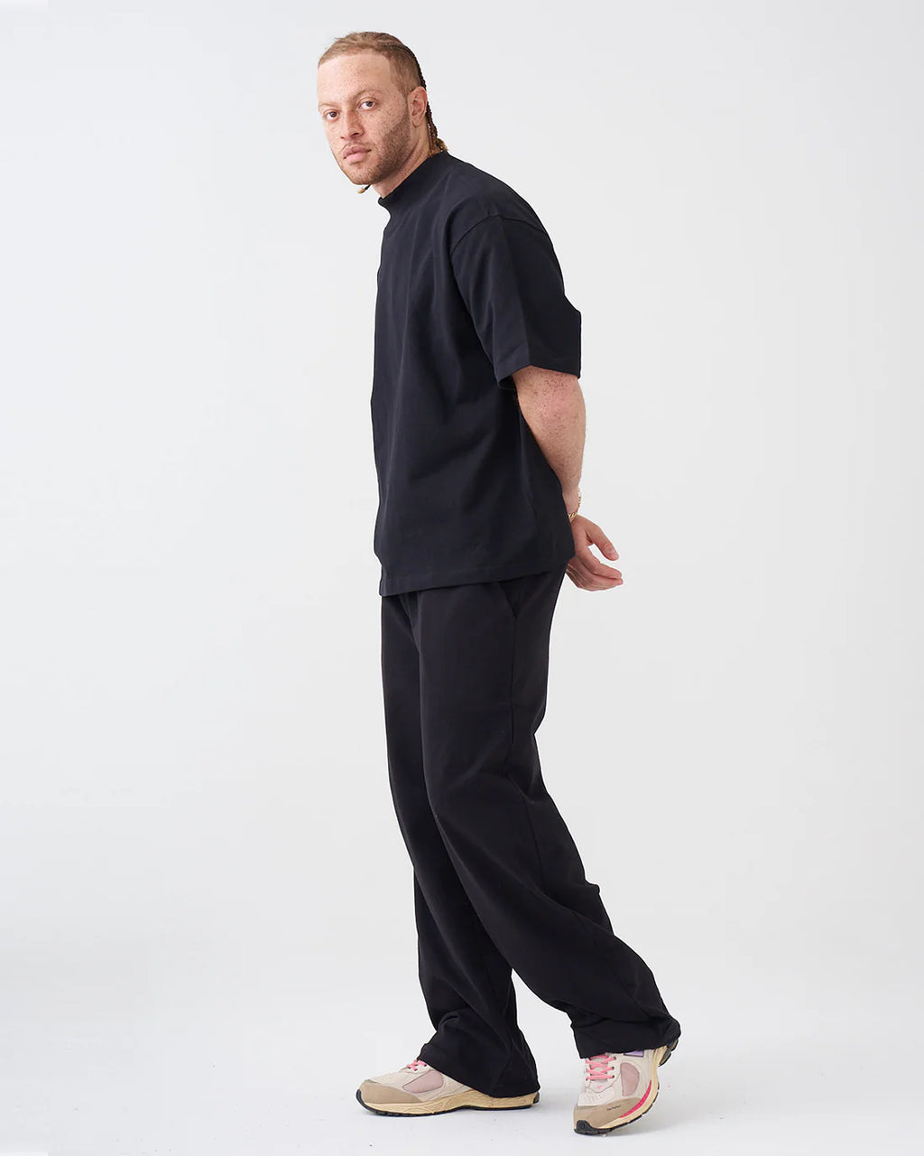 Luxury 7.5 OZ Peached French Terry Mock Neck Oversized Boxy Tee and Oversized Open Leg Sweatpants