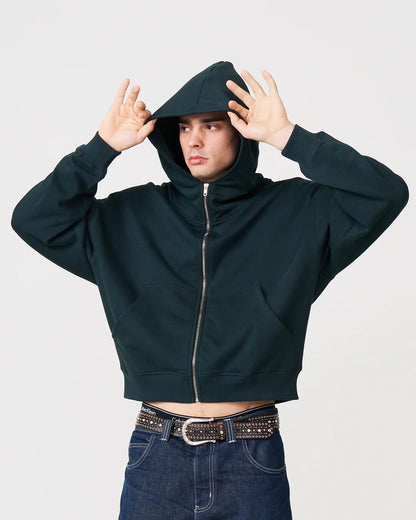 Oversized Boxy Cropped Heavyweight Full-Zip Hoodie
