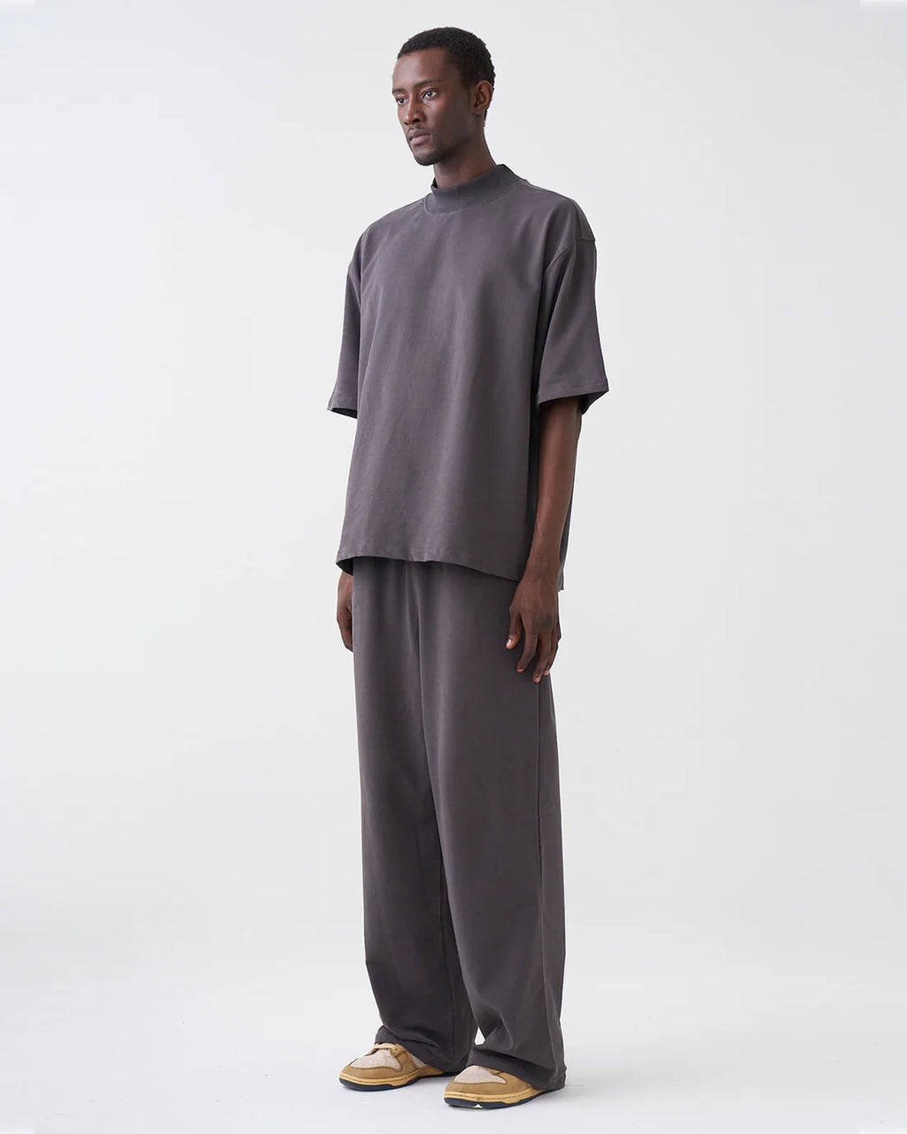 Luxury 7.5 OZ Peached French Terry Mock Neck Oversized Boxy Tee and Oversized Open Leg Sweatpants