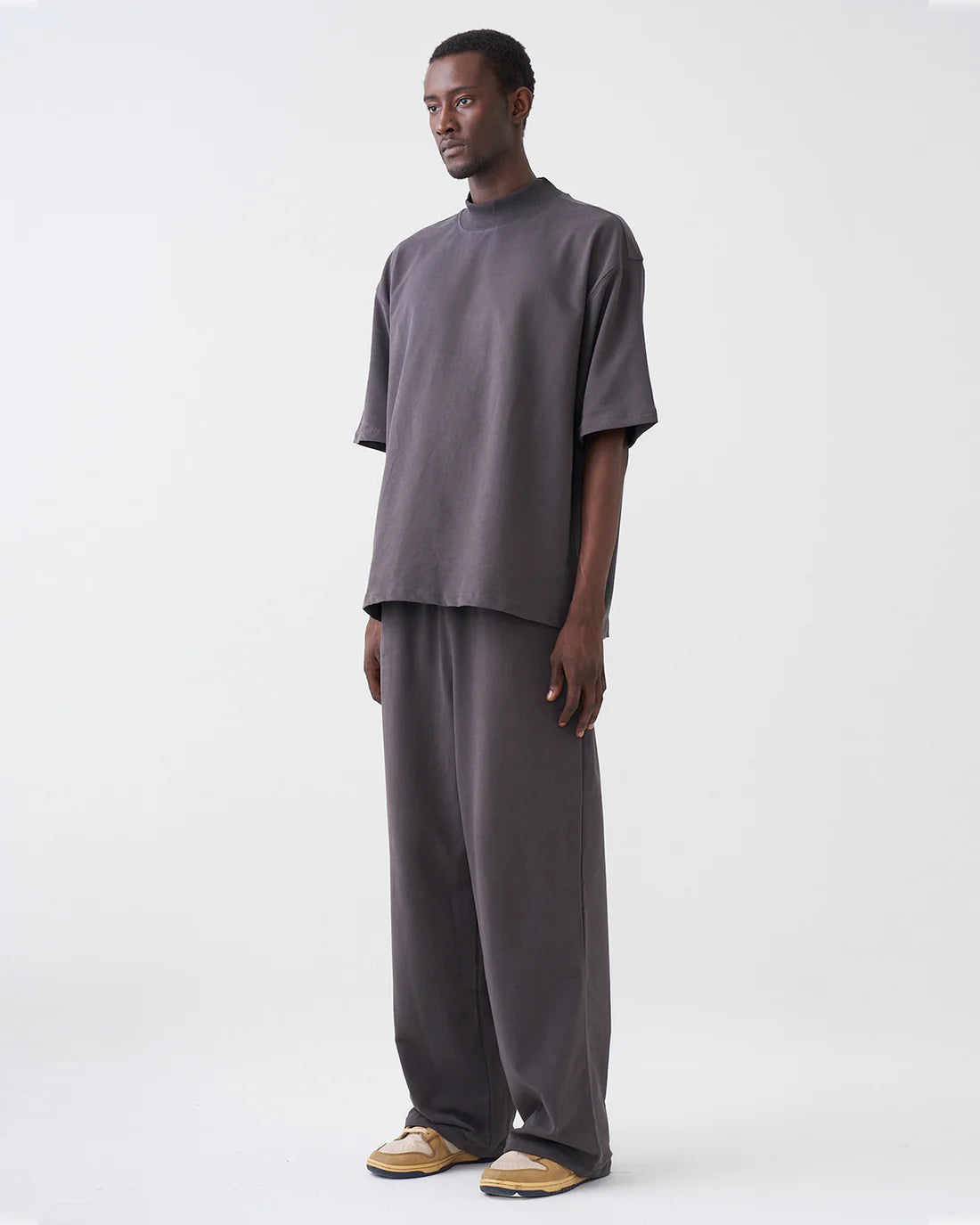 Luxury 7.5 OZ Peached French Terry Mock Neck Oversized Boxy Tee and Oversized Open Leg Sweatpants