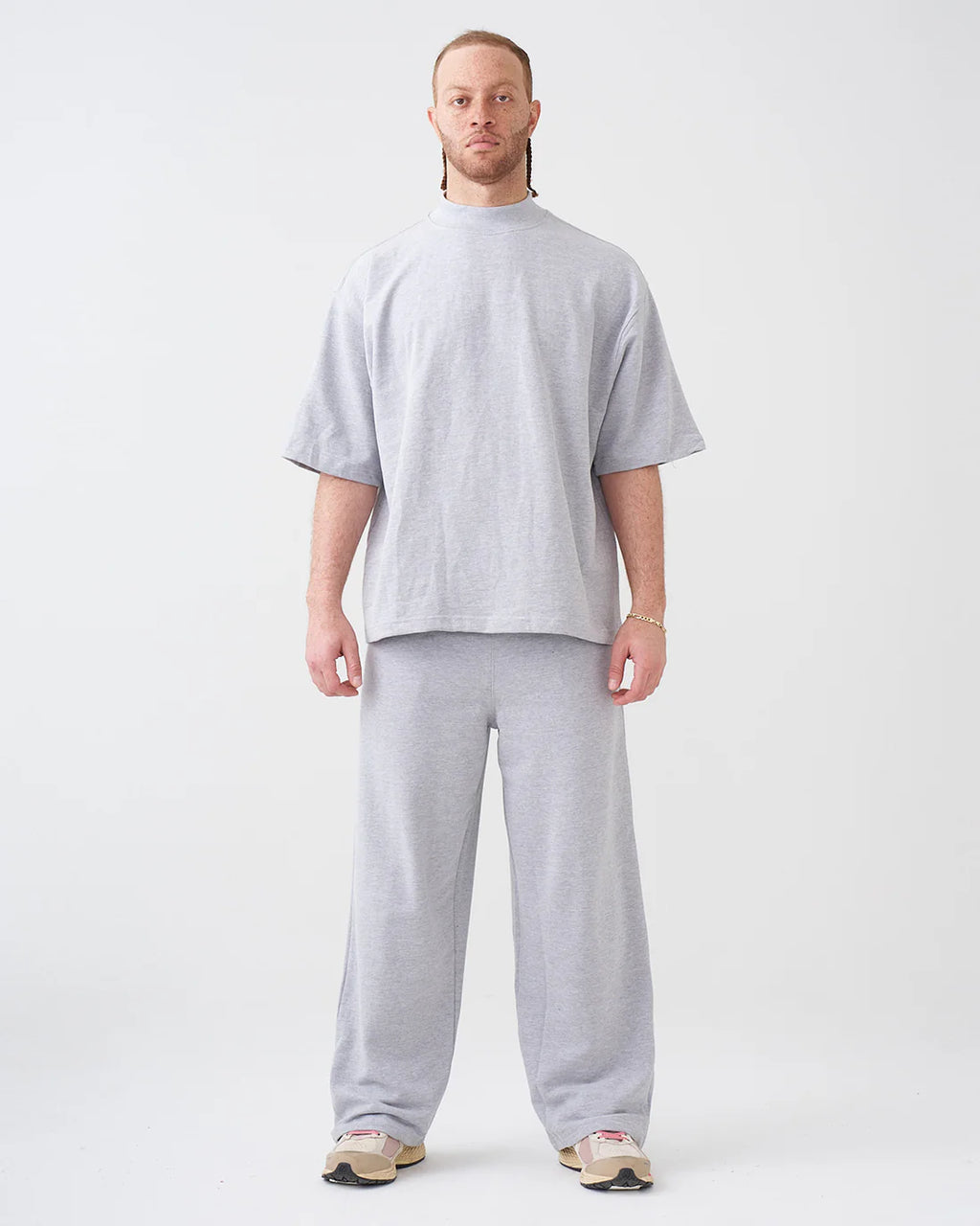 Luxury 7.5 OZ Peached French Terry Mock Neck Oversized Boxy Tee and Oversized Open Leg Sweatpants