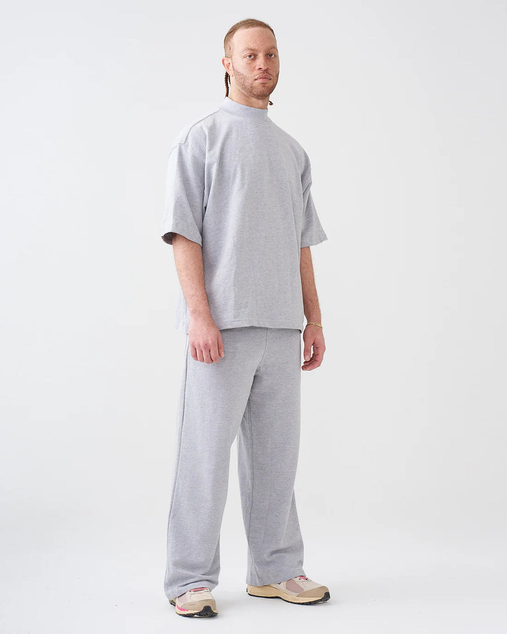 Luxury 7.5 OZ Peached French Terry Mock Neck Oversized Boxy Tee and Oversized Open Leg Sweatpants