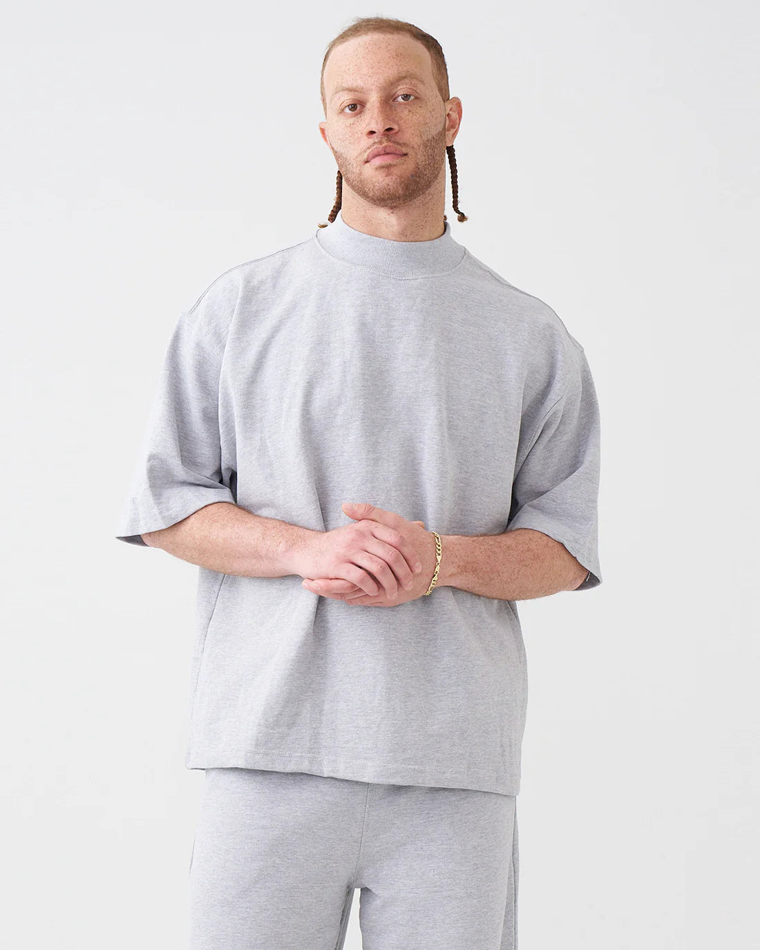 Luxury 7.5 OZ Peached French Terry Mock Neck Oversized Boxy Tee and Oversized Open Leg Sweatpants