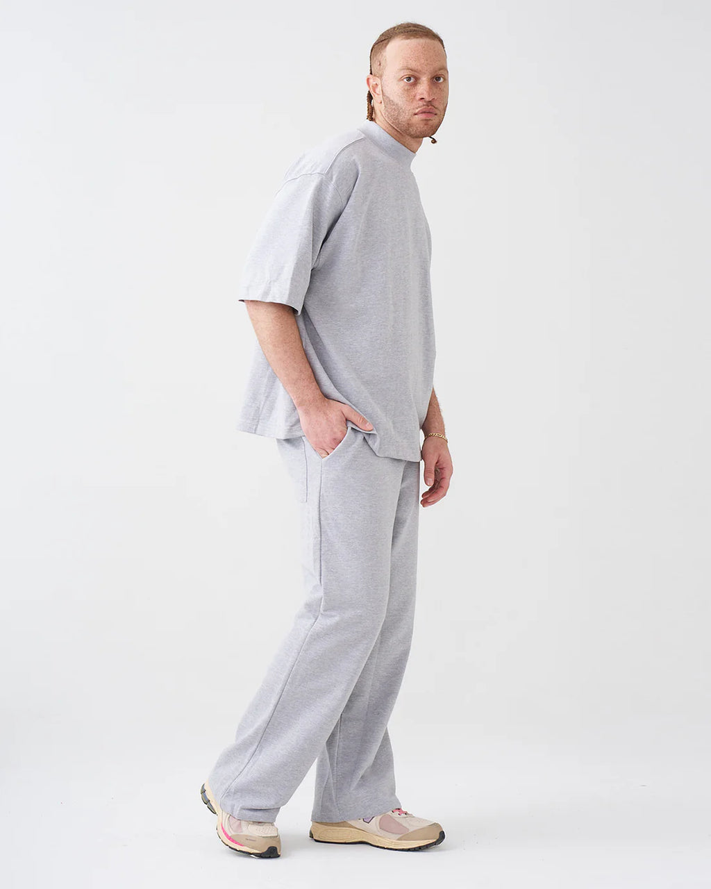 Luxury 7.5 OZ Peached French Terry Mock Neck Oversized Boxy Tee and Oversized Open Leg Sweatpants