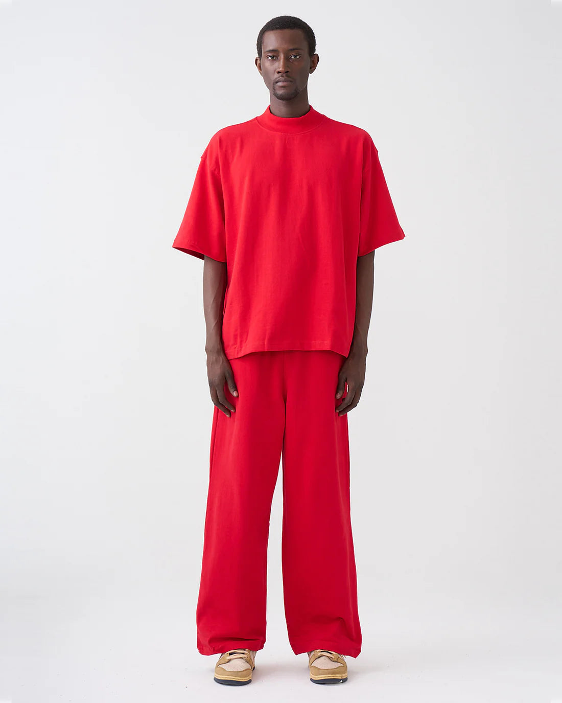 Luxury 7.5 OZ Peached French Terry Mock Neck Oversized Boxy Tee and Oversized Open Leg Sweatpants