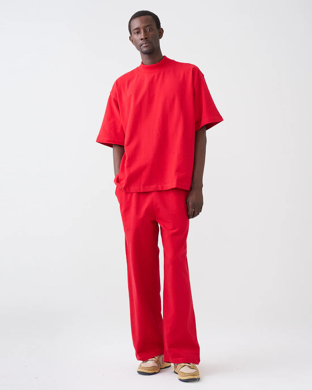 Luxury 7.5 OZ Peached French Terry Mock Neck Oversized Boxy Tee and Oversized Open Leg Sweatpants