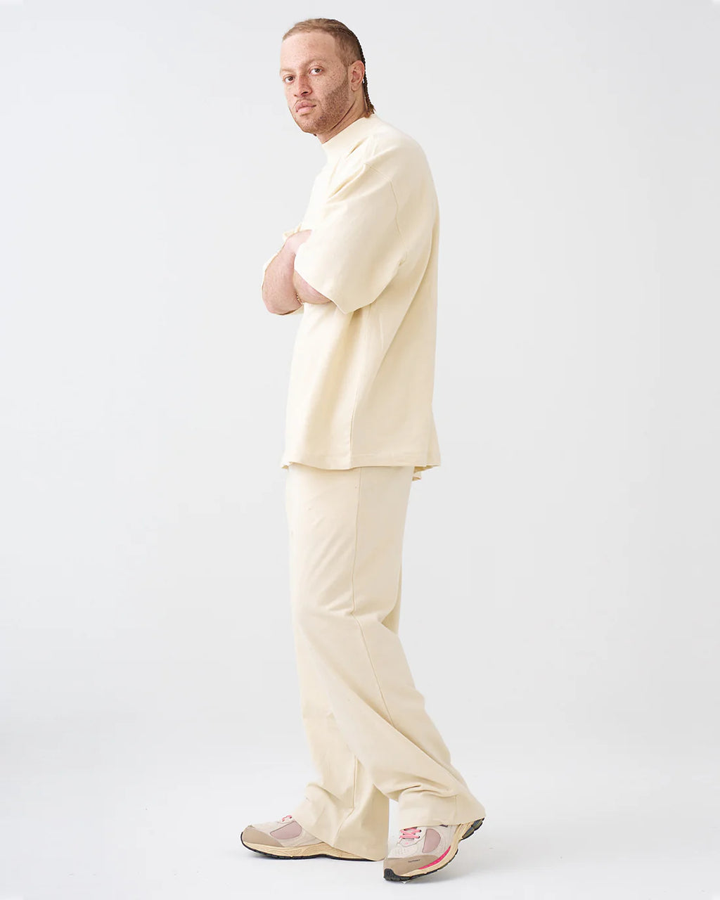 Luxury 7.5 OZ Peached French Terry Mock Neck Oversized Boxy Tee and Oversized Open Leg Sweatpants