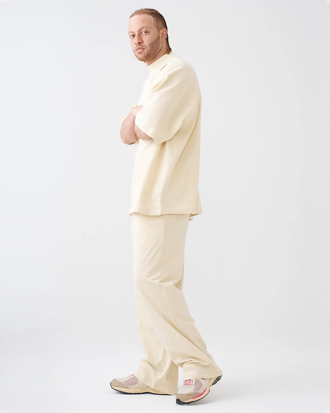 Luxury 7.5 OZ Peached French Terry Mock Neck Oversized Boxy Tee and Oversized Open Leg Sweatpants