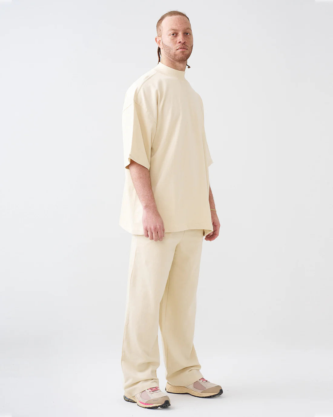Luxury 7.5 OZ Peached French Terry Mock Neck Oversized Boxy Tee and Oversized Open Leg Sweatpants