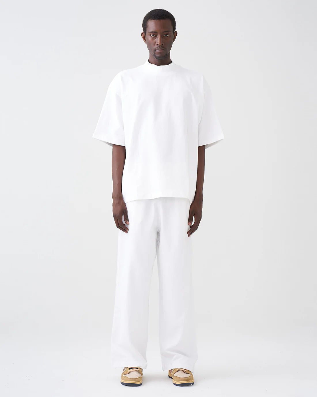 Luxury 7.5 OZ Peached French Terry Mock Neck Oversized Boxy Tee and Oversized Open Leg Sweatpants
