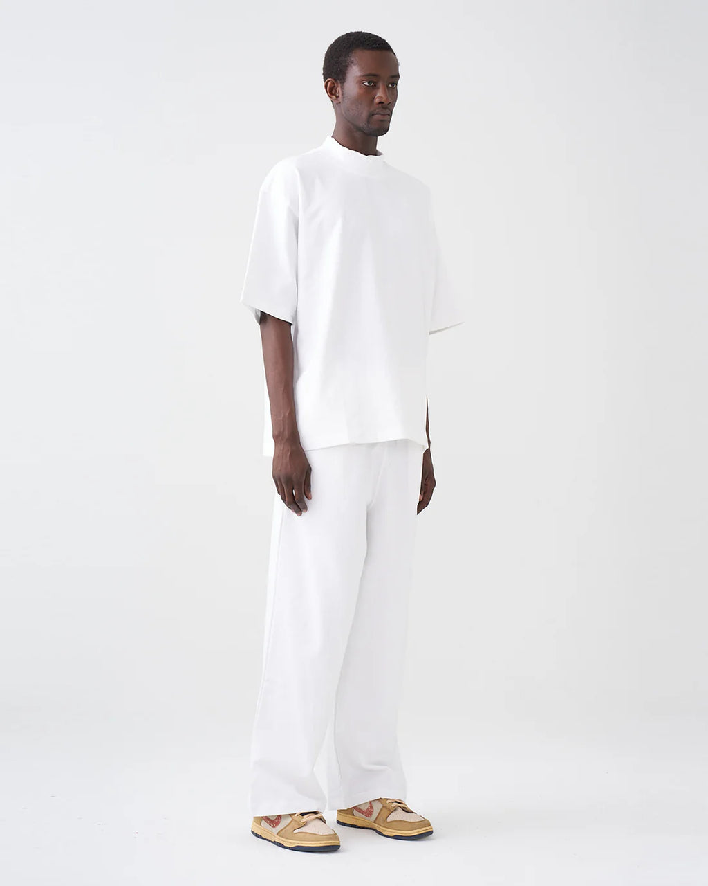 Luxury 7.5 OZ Peached French Terry Mock Neck Oversized Boxy Tee and Oversized Open Leg Sweatpants
