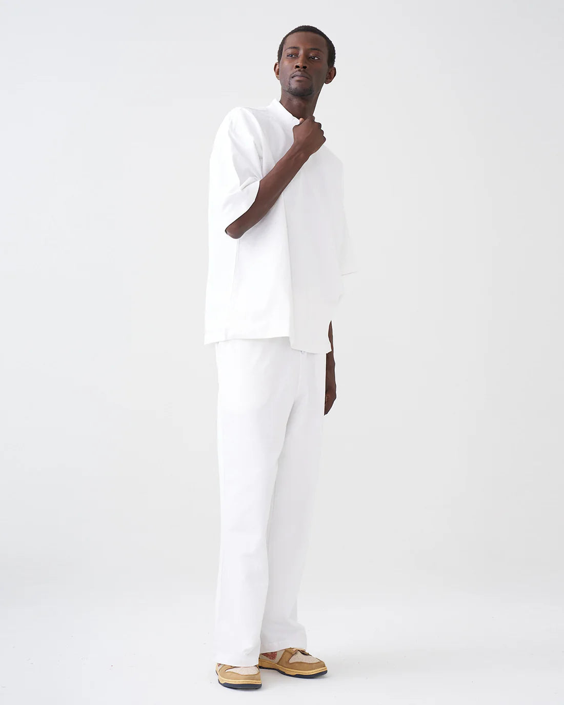 Luxury 7.5 OZ Peached French Terry Mock Neck Oversized Boxy Tee and Oversized Open Leg Sweatpants