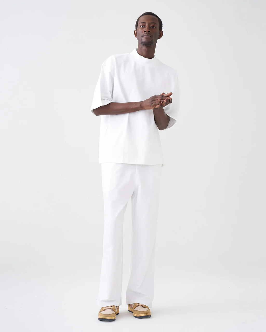 Luxury 7.5 OZ Peached French Terry Mock Neck Oversized Boxy Tee and Oversized Open Leg Sweatpants